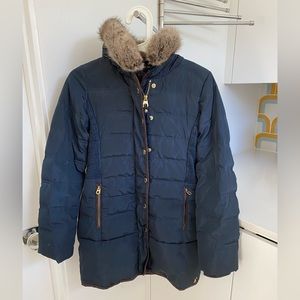 Joules kids navy parka with fur trimmed hood